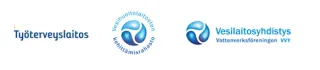 Työterveyslaitoksen, Vesihuoltolaitosten kehittämisrahaston ja Vesilaitosyhdistyksen logot.
