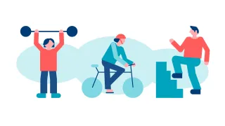 Kuvituskuva, jossa kolme hahmoa liikkuu eri tavoin. 