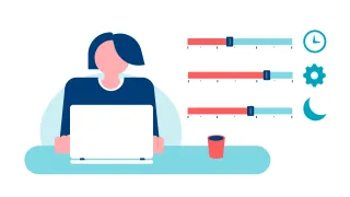 Kuvituskuva, jossa henkilö ja liukukytkimiä. 