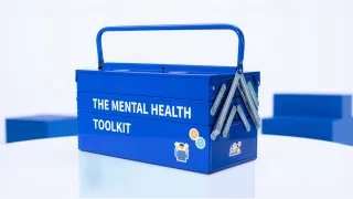 Photo of a toolkit with text The Mental Healt Toolkit. 