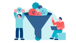 Kuvituskuva, jossa voimavaroja ja kuormitustekijöitä menee suppiloon. 