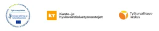 EU-OSHAn ja Työterveyslaitoksen yhteistyömerkki sekä Kunta- ja hyvinvointialuetyönantajat KT:n ja Työturvallisuuskeskuksen logot.