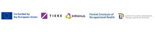 Logos of European union, TIEKE, KIRAhub, Finnish Institute of Occupational Health and Centre for Economic Development, Transport and the Environment